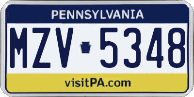 PA license plate MZV5348