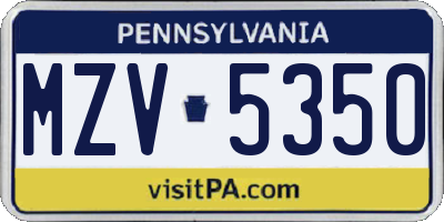 PA license plate MZV5350