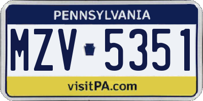 PA license plate MZV5351