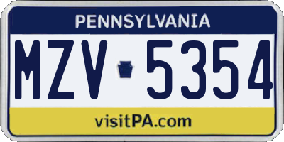 PA license plate MZV5354