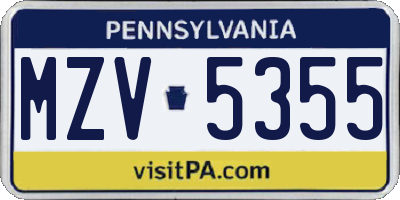 PA license plate MZV5355