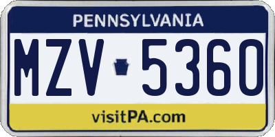 PA license plate MZV5360