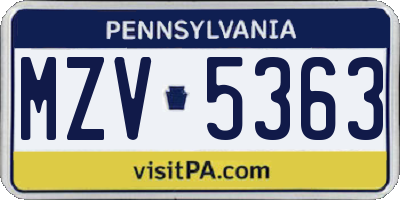 PA license plate MZV5363