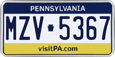 PA license plate MZV5367