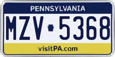 PA license plate MZV5368