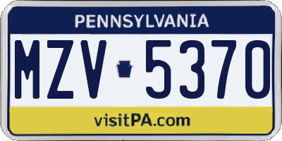 PA license plate MZV5370