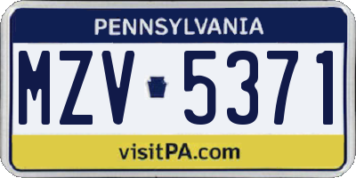 PA license plate MZV5371