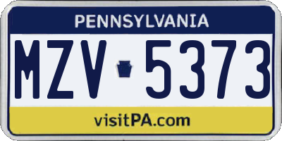 PA license plate MZV5373