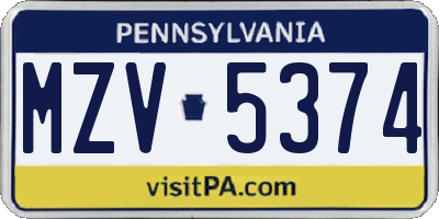 PA license plate MZV5374