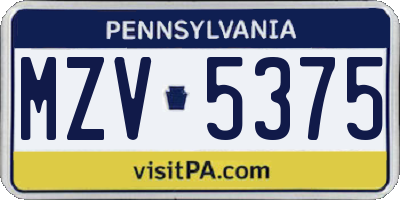 PA license plate MZV5375