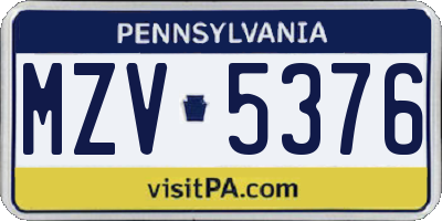 PA license plate MZV5376