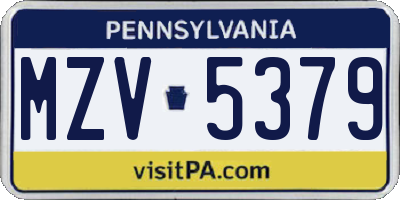 PA license plate MZV5379