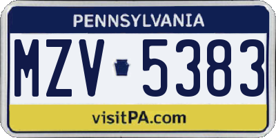 PA license plate MZV5383