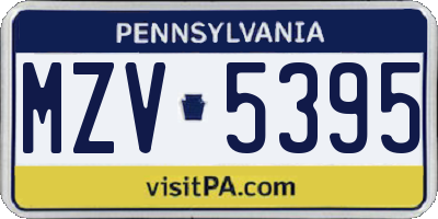 PA license plate MZV5395