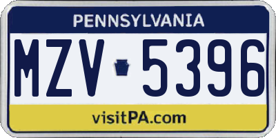 PA license plate MZV5396