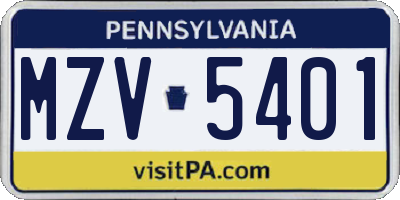 PA license plate MZV5401