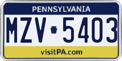 PA license plate MZV5403