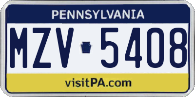 PA license plate MZV5408