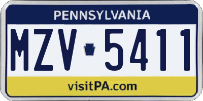 PA license plate MZV5411
