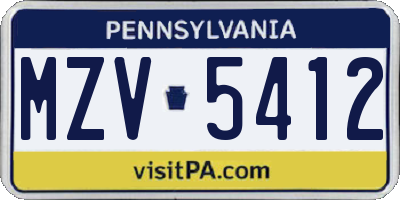 PA license plate MZV5412