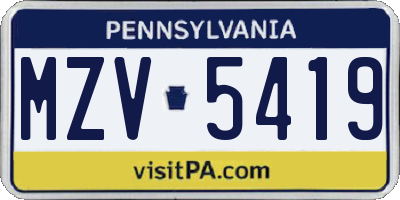 PA license plate MZV5419