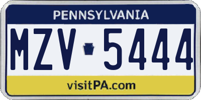 PA license plate MZV5444