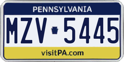 PA license plate MZV5445