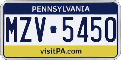 PA license plate MZV5450