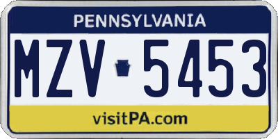 PA license plate MZV5453