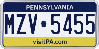 PA license plate MZV5455