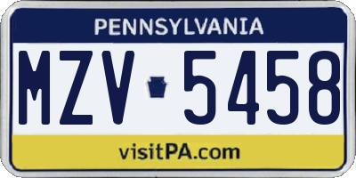 PA license plate MZV5458