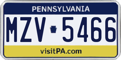 PA license plate MZV5466