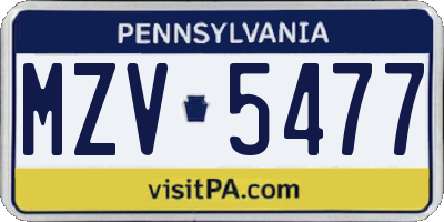 PA license plate MZV5477