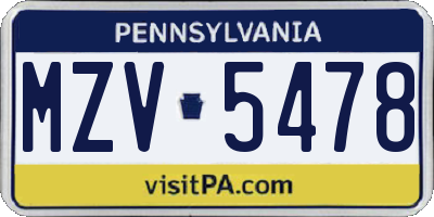 PA license plate MZV5478