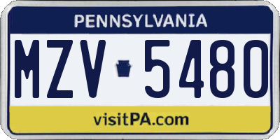 PA license plate MZV5480