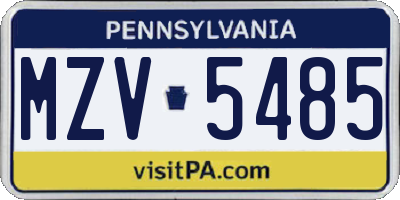 PA license plate MZV5485