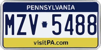 PA license plate MZV5488