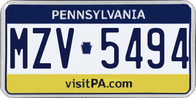 PA license plate MZV5494