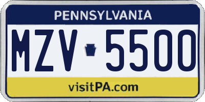 PA license plate MZV5500
