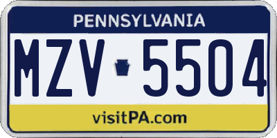 PA license plate MZV5504