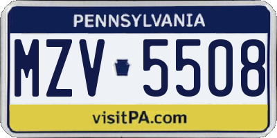 PA license plate MZV5508