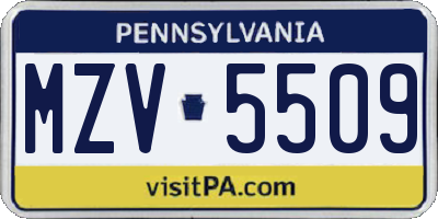 PA license plate MZV5509