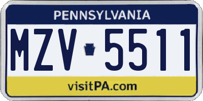 PA license plate MZV5511