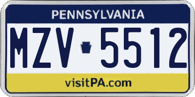 PA license plate MZV5512