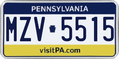 PA license plate MZV5515