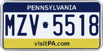 PA license plate MZV5518