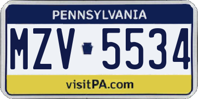 PA license plate MZV5534