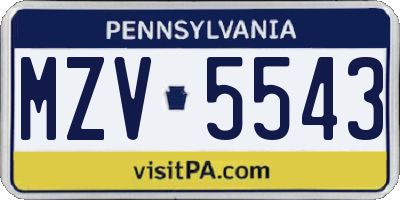 PA license plate MZV5543