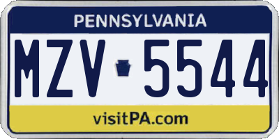 PA license plate MZV5544