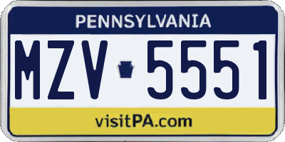 PA license plate MZV5551